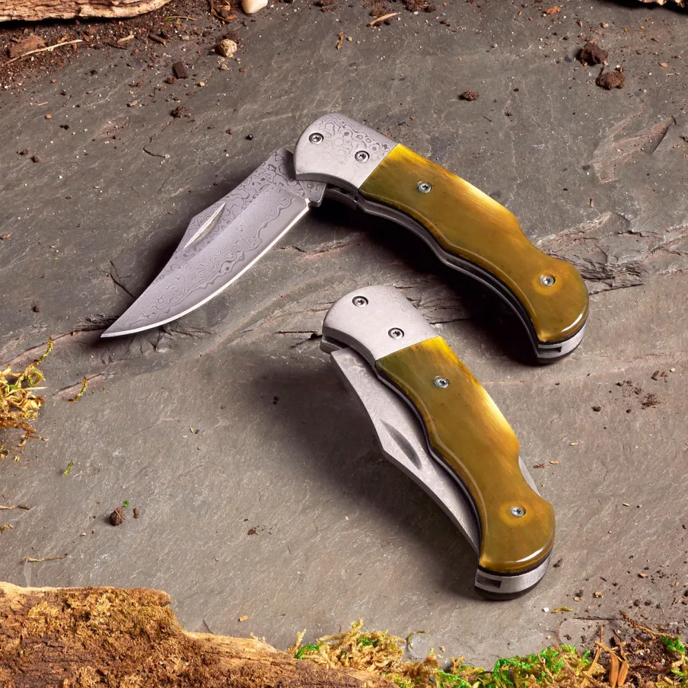 garrett-wade Damascus Blade & Horn Folding Clip Knife Outlet
