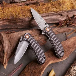 Garrett Wade Fine Folding Damascus Steel Knife with Ebony Handle Outlet