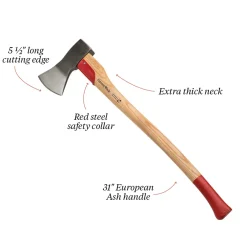 Garrett Wade German Made Forest Axe With Protective Steel Collar Hot