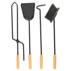 Garrett Wade 5-Piece Wood Black Fireplace Rack and Tools Set