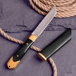 Garrett Wade Versatile Damascus Steel Knife with Ebony and Brass Handle Clearance